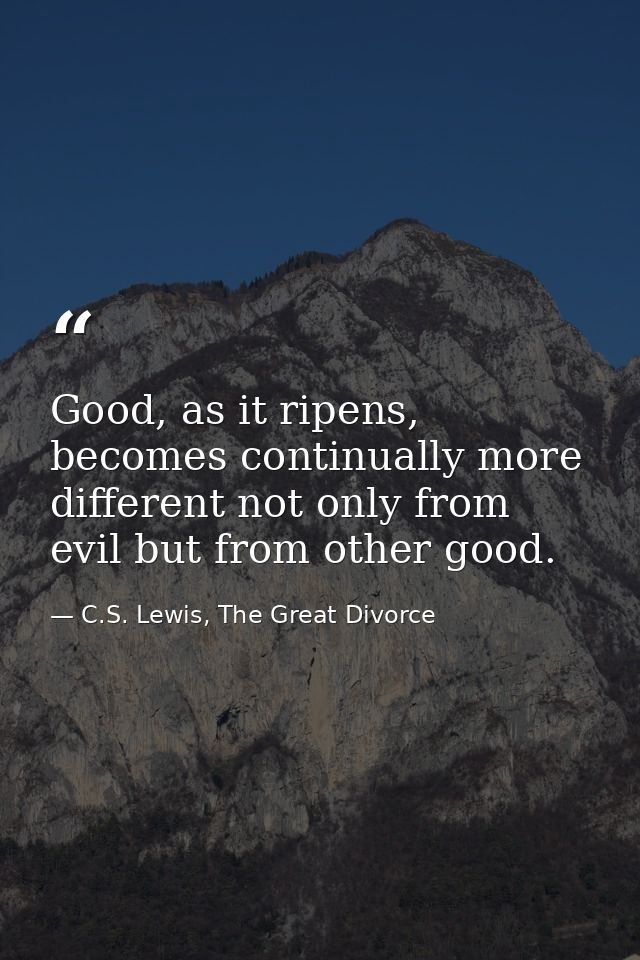Good, as it ripens, becomes continually more different not only from evil but from other good. — C.S. Lewis, The Great Divorce