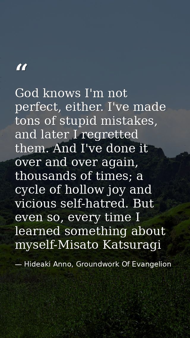 God knows I'm not perfect, either. I've made tons of stupid mistakes, and later I regretted them. And I've done it over  — Hideaki Anno, Groundwork Of Evangelion