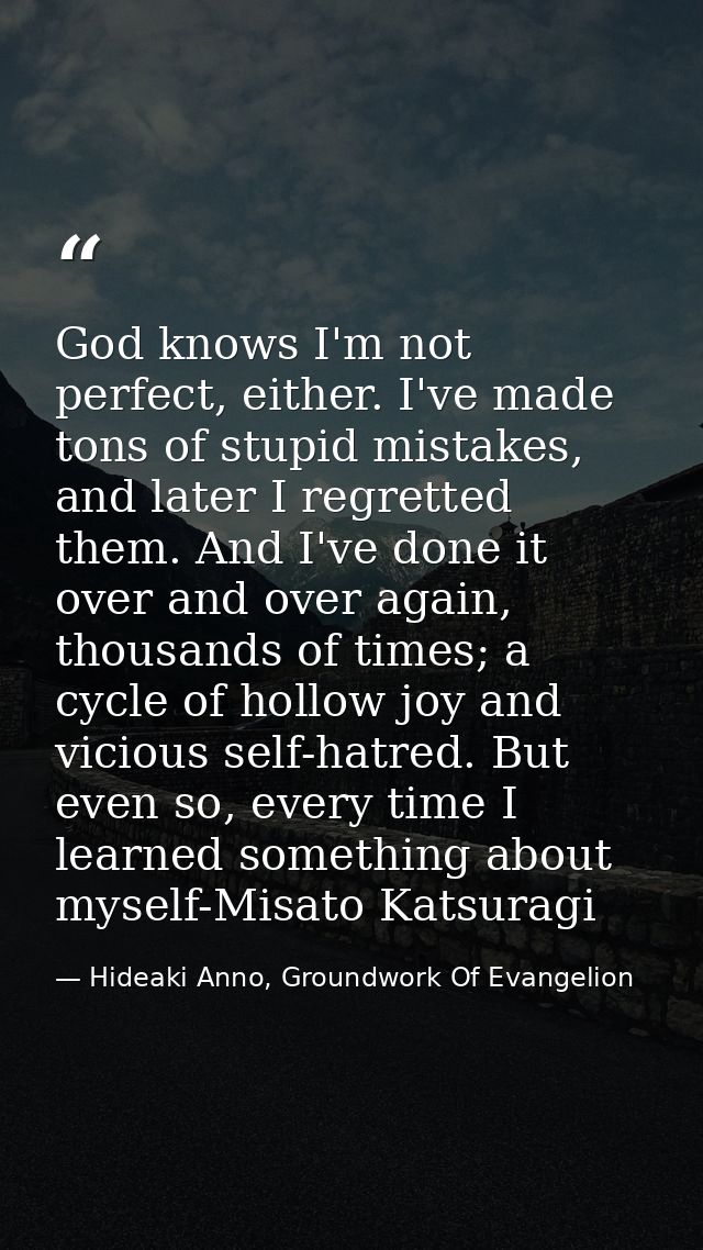 God knows I'm not perfect, either. I've made tons of stupid mistakes, and later I regretted them. And I've done it over  — Hideaki Anno, Groundwork Of Evangelion