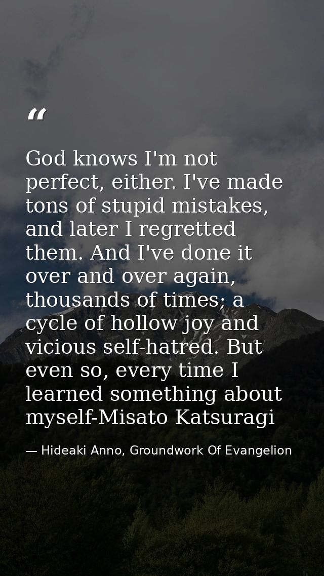 God knows I'm not perfect, either. I've made tons of stupid mistakes, and later I regretted them. And I've done it over  — Hideaki Anno, Groundwork Of Evangelion
