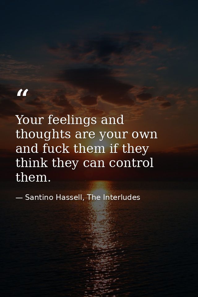 Your feelings and thoughts are your own and fuck them if they think they can control them. — Santino Hassell, The Interludes