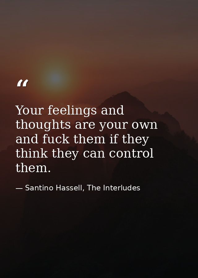Your feelings and thoughts are your own and fuck them if they think they can control them. — Santino Hassell, The Interludes