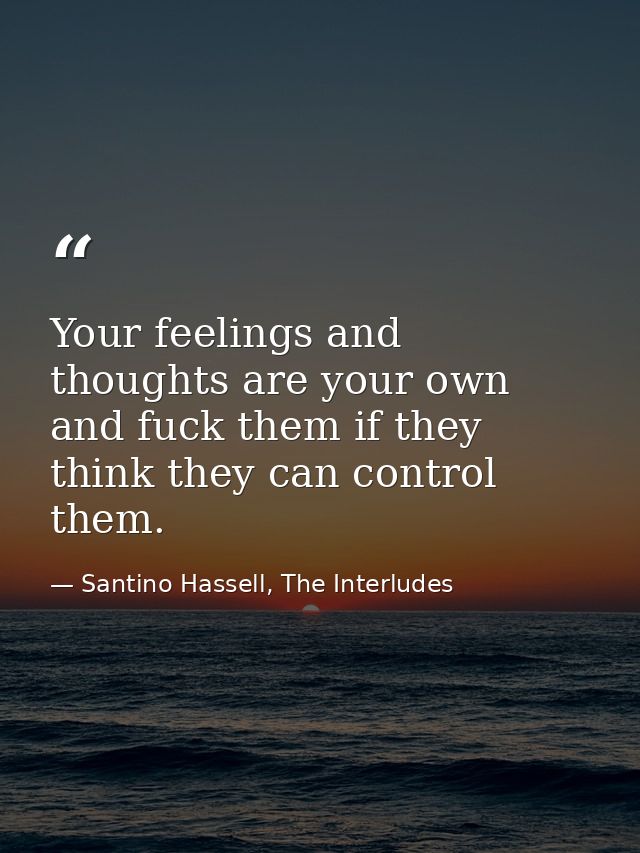 Your feelings and thoughts are your own and fuck them if they think they can control them. — Santino Hassell, The Interludes