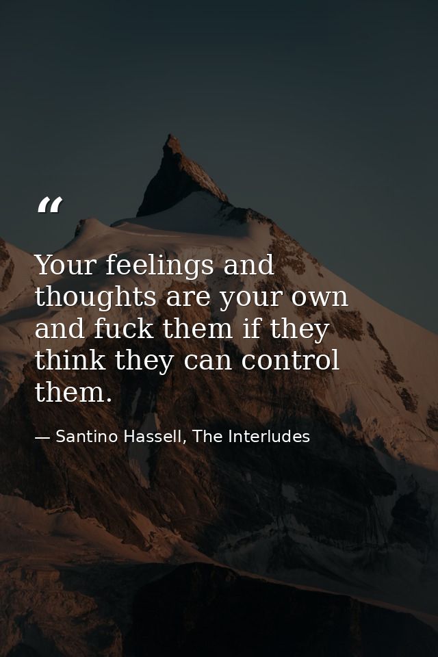 Your feelings and thoughts are your own and fuck them if they think they can control them. — Santino Hassell, The Interludes