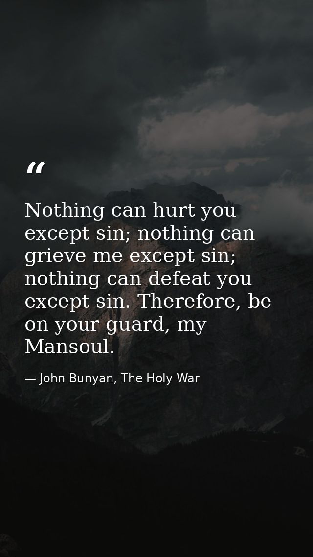 Nothing can hurt you except sin; nothing can grieve me except sin; nothing can defeat you except sin. Therefore, be on y — John Bunyan, The Holy War