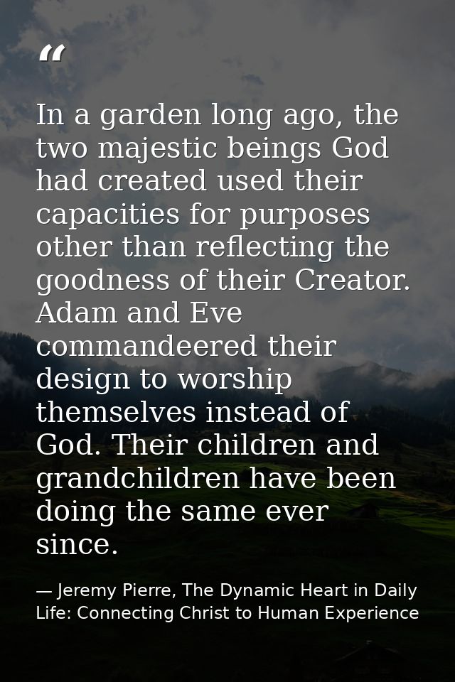 In a garden long ago, the two majestic beings God had created used their capacities for purposes other than reflecting t — Jeremy Pierre, The Dynamic Heart in Daily Life: Connecting Christ to Human Experience