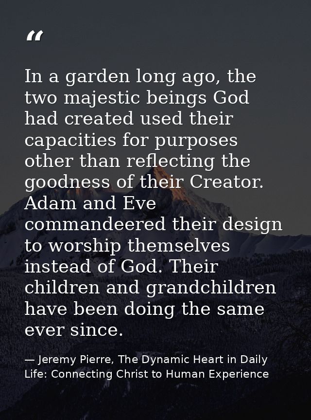 In a garden long ago, the two majestic beings God had created used their capacities for purposes other than reflecting t — Jeremy Pierre, The Dynamic Heart in Daily Life: Connecting Christ to Human Experience