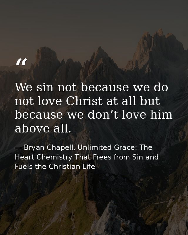 We sin not because we do not love Christ at all but because we don’t love him above all. — Bryan Chapell, Unlimited Grace: The Heart Chemistry That Frees from Sin and Fuels the Christian Life