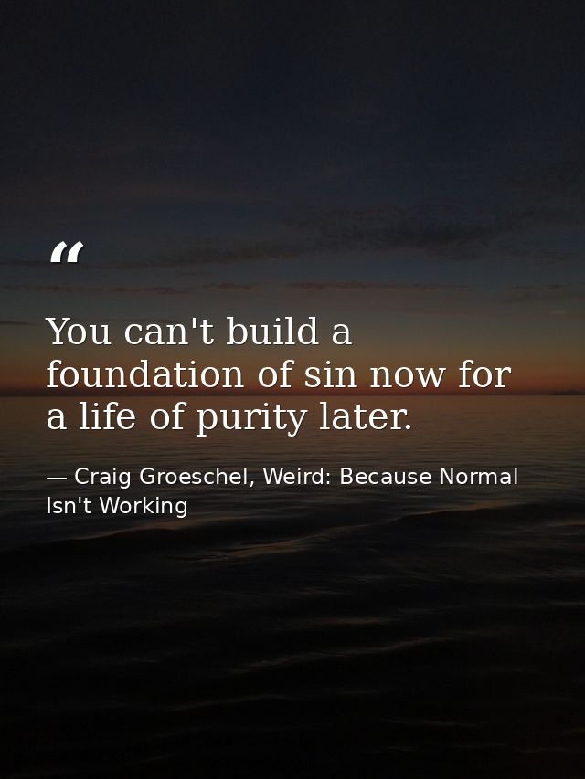 You can't build a foundation of sin now for a life of purity later. — Craig Groeschel, Weird: Because Normal Isn't Working
