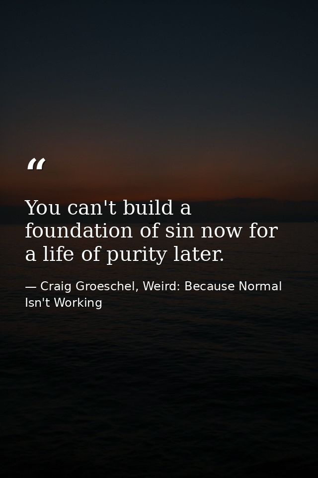 You can't build a foundation of sin now for a life of purity later. — Craig Groeschel, Weird: Because Normal Isn't Working