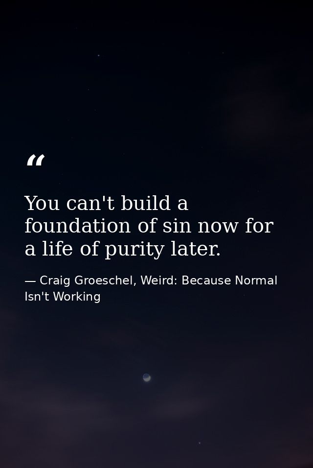 You can't build a foundation of sin now for a life of purity later. — Craig Groeschel, Weird: Because Normal Isn't Working