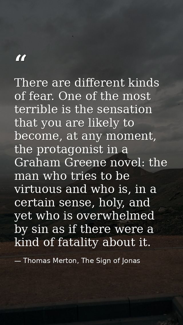 There are different kinds of fear. One of the most terrible is the sensation that you are likely to become, at any momen — Thomas Merton, The Sign of Jonas