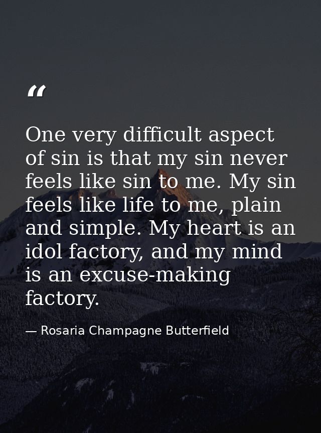 One very difficult aspect of sin is that my sin never feels like sin to me. My sin feels like life to me, plain and simp — Rosaria Champagne Butterfield