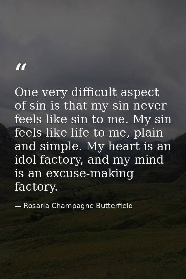 One very difficult aspect of sin is that my sin never feels like sin to me. My sin feels like life to me, plain and simp — Rosaria Champagne Butterfield