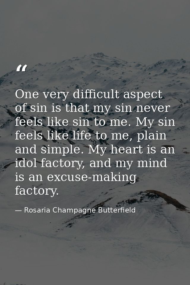 One very difficult aspect of sin is that my sin never feels like sin to me. My sin feels like life to me, plain and simp — Rosaria Champagne Butterfield