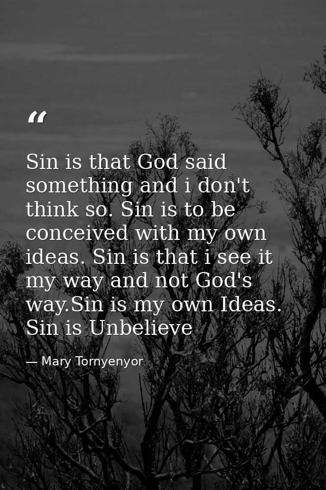 Sin is that God said something and i don't think so. Sin is to be conceived with my own ideas. Sin is that i see it my w — Mary Tornyenyor