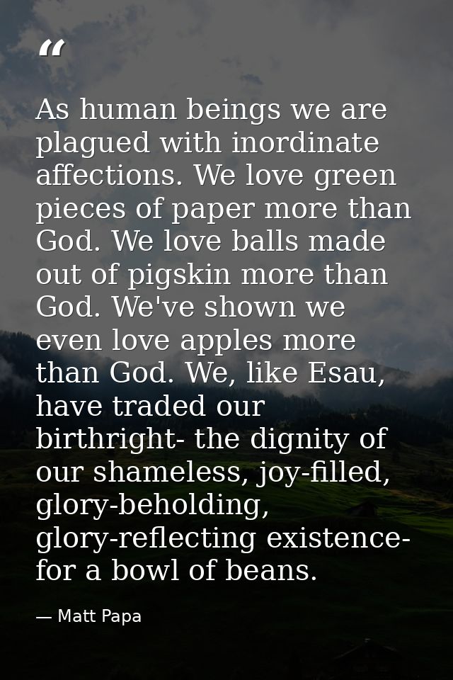 As human beings we are plagued with inordinate affections. We love green pieces of paper more than God. We love balls ma — Matt Papa