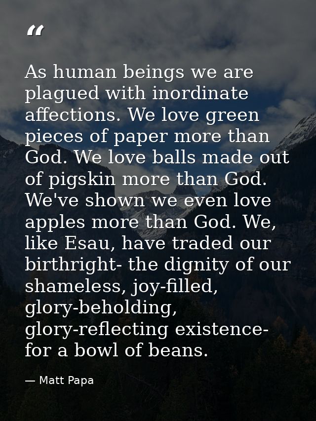As human beings we are plagued with inordinate affections. We love green pieces of paper more than God. We love balls ma — Matt Papa