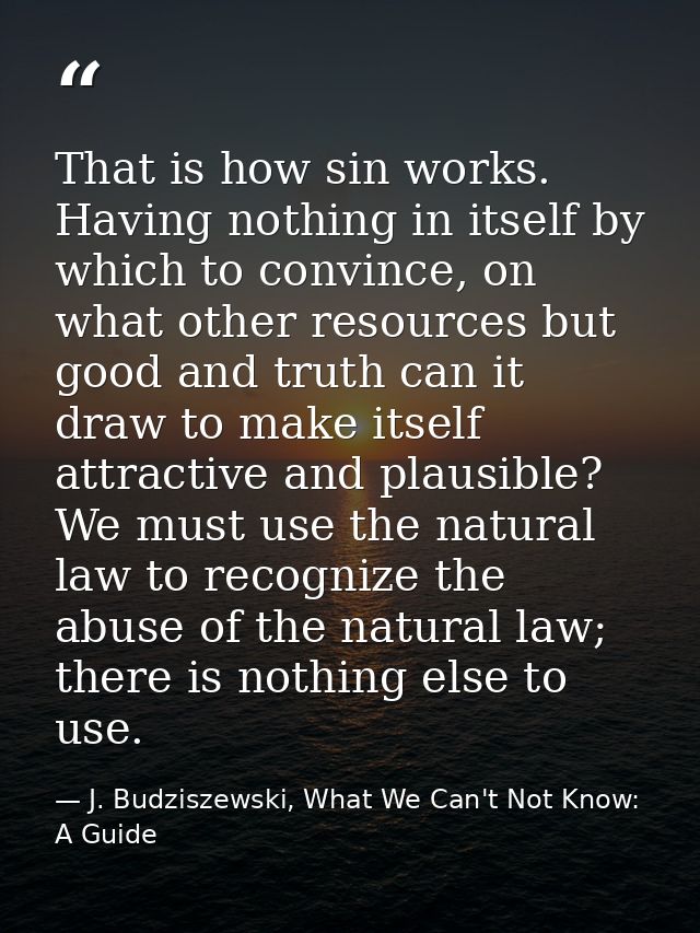 That is how sin works. Having nothing in itself by which to convince, on what other resources but good and truth can it  — J. Budziszewski, What We Can't Not Know: A Guide