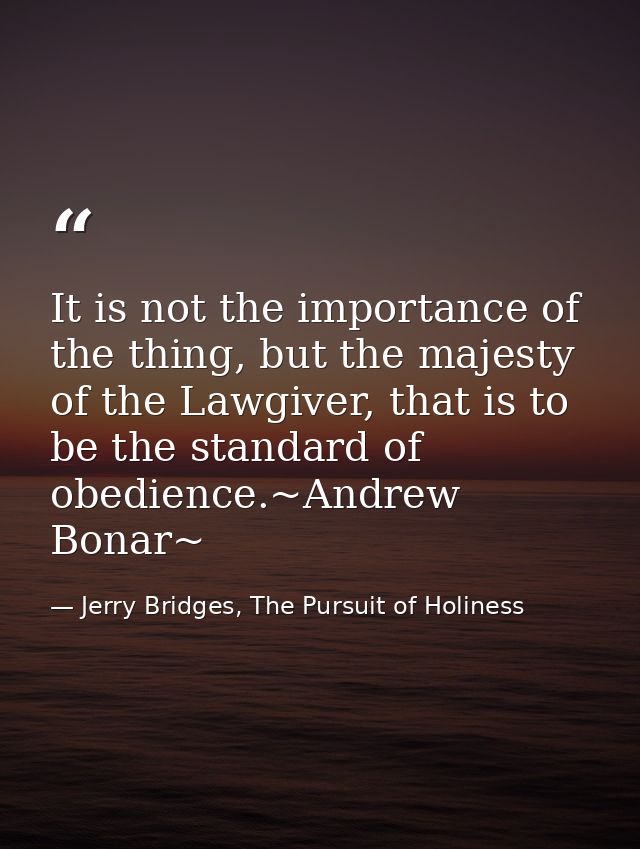 It is not the importance of the thing, but the majesty of the Lawgiver, that is to be the standard of obedience.~Andrew  — Jerry Bridges, The Pursuit of Holiness