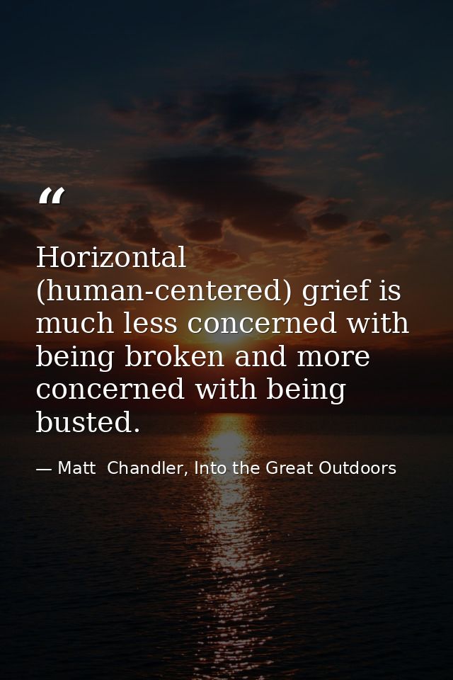 Horizontal (human-centered) grief is much less concerned with being broken and more concerned with being busted. — Matt  Chandler, Into the Great Outdoors