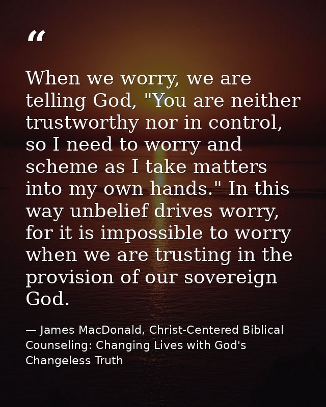 When we worry, we are telling God, "You are neither trustworthy nor in control, so I need to worry and scheme as I take  — James MacDonald, Christ-Centered Biblical Counseling: Changing Lives with God's Changeless Truth
