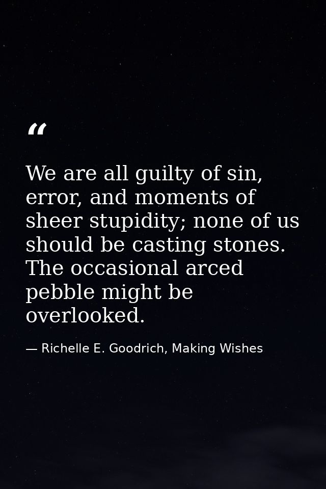 We are all guilty of sin, error, and moments of sheer stupidity; none of us should be casting stones. The occasional arc — Richelle E. Goodrich, Making Wishes