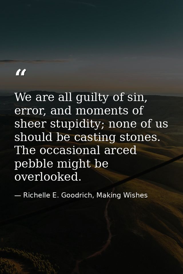 We are all guilty of sin, error, and moments of sheer stupidity; none of us should be casting stones. The occasional arc — Richelle E. Goodrich, Making Wishes