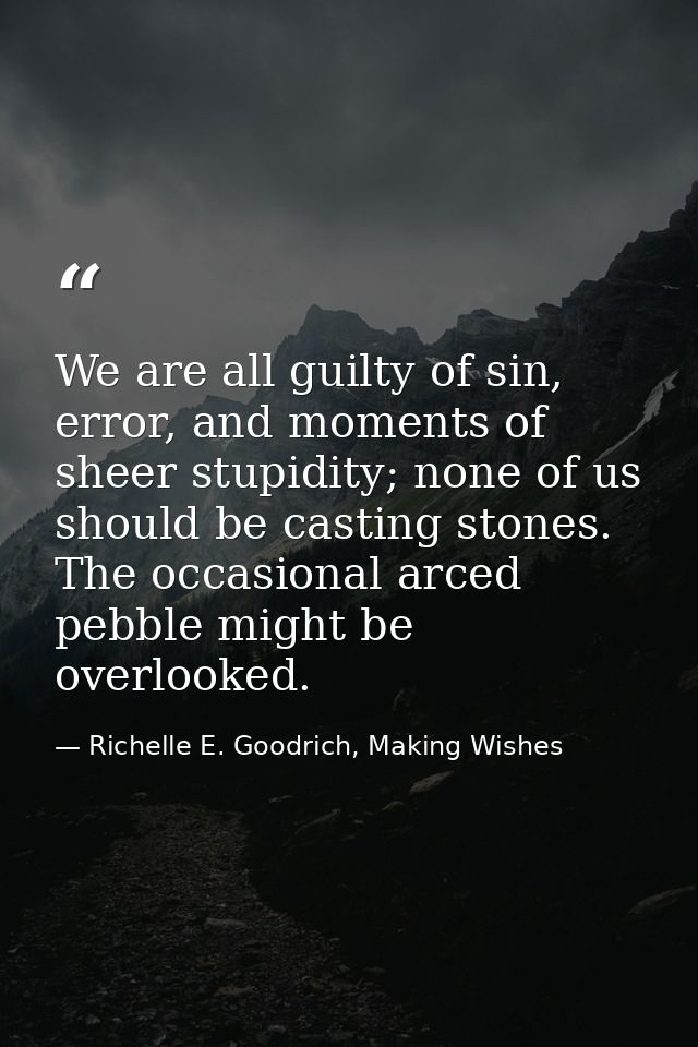 We are all guilty of sin, error, and moments of sheer stupidity; none of us should be casting stones. The occasional arc — Richelle E. Goodrich, Making Wishes