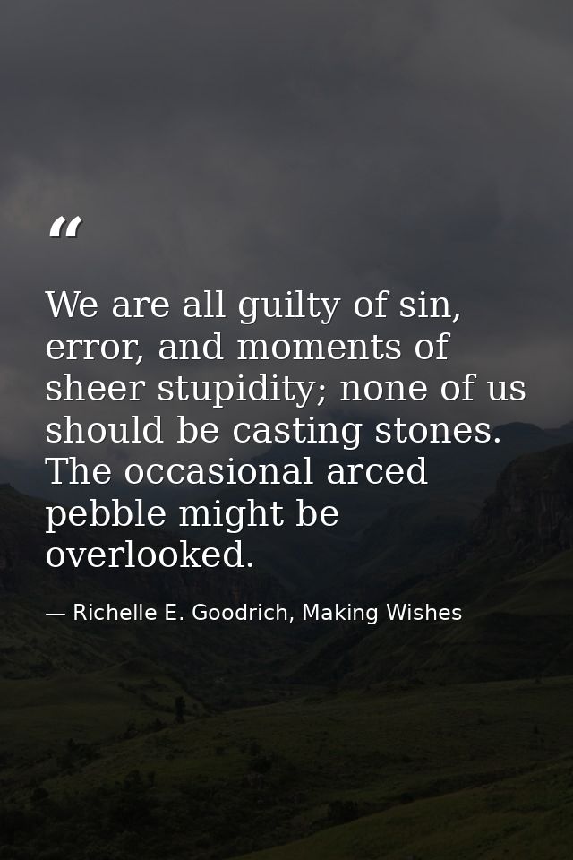 We are all guilty of sin, error, and moments of sheer stupidity; none of us should be casting stones. The occasional arc — Richelle E. Goodrich, Making Wishes