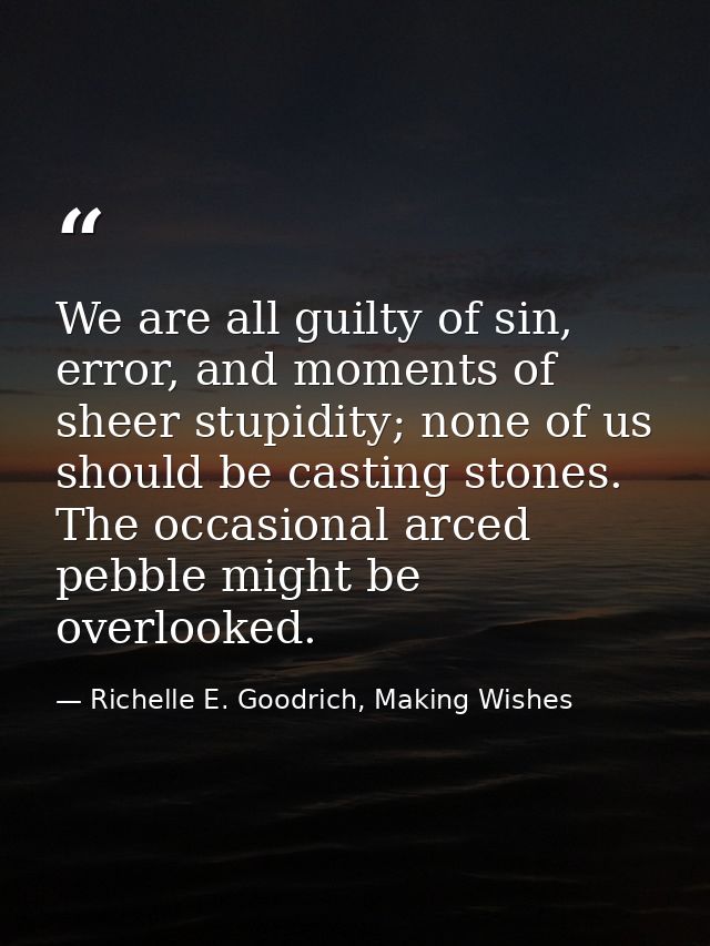 We are all guilty of sin, error, and moments of sheer stupidity; none of us should be casting stones. The occasional arc — Richelle E. Goodrich, Making Wishes