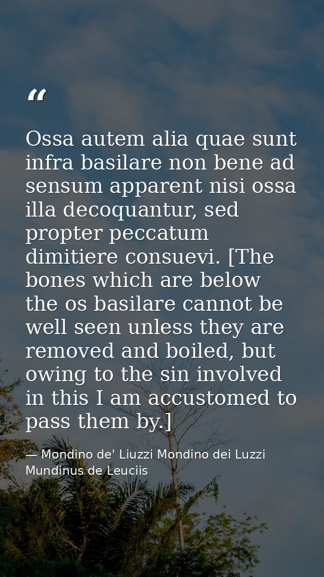Ossa autem alia quae sunt infra basilare non bene ad sensum apparent nisi ossa illa decoquantur, sed propter peccatum di — Mondino de' Liuzzi Mondino dei Luzzi Mundinus de Leuciis