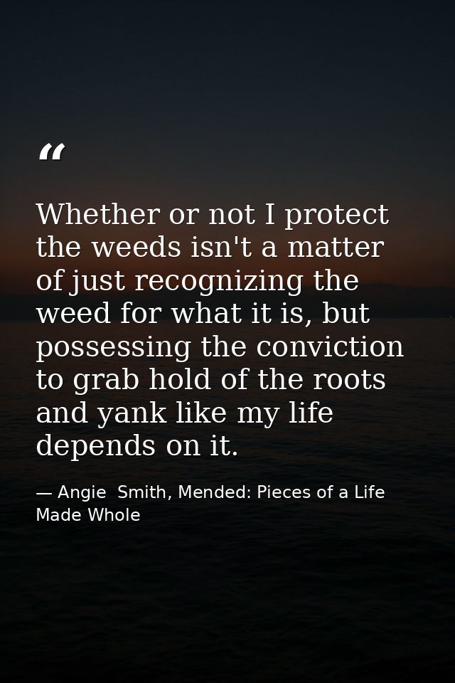 Whether or not I protect the weeds isn't a matter of just recognizing the weed for what it is, but possessing the convic — Angie  Smith, Mended: Pieces of a Life Made Whole