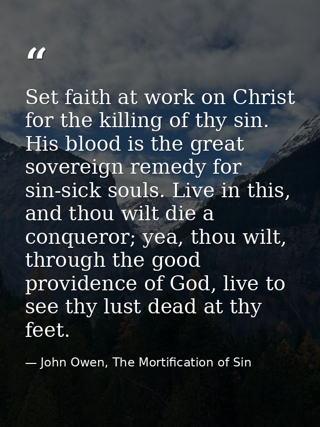 Set faith at work on Christ for the killing of thy sin. His blood is the great sovereign remedy for sin-sick souls. Live — John Owen, The Mortification of Sin