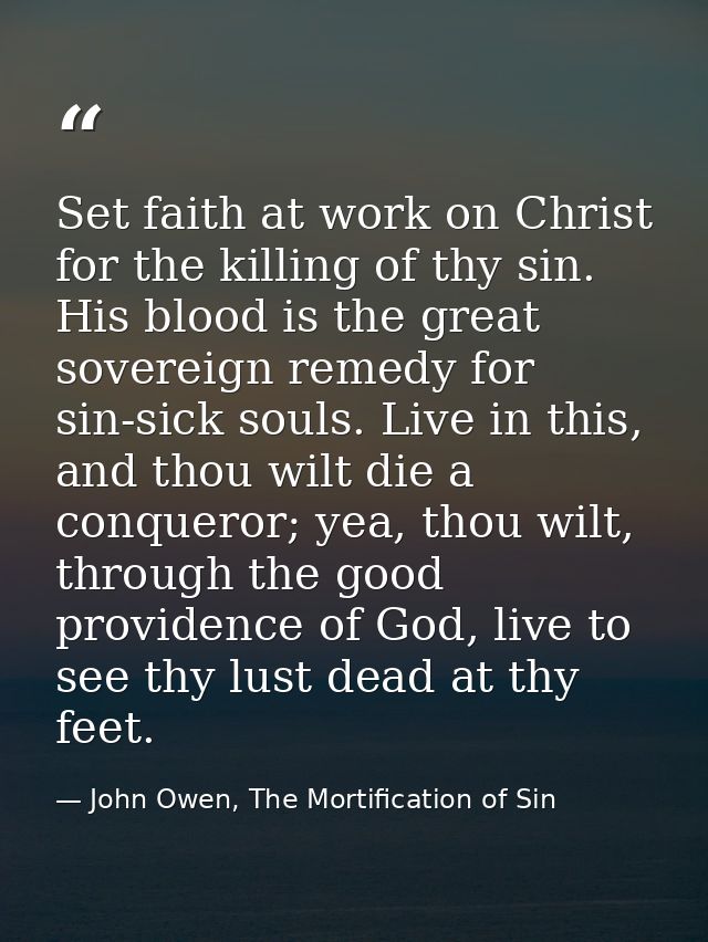 Set faith at work on Christ for the killing of thy sin. His blood is the great sovereign remedy for sin-sick souls. Live — John Owen, The Mortification of Sin