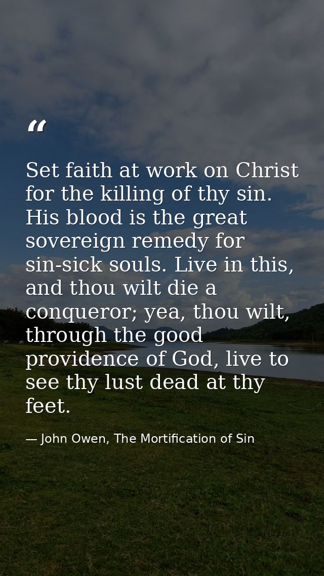 Set faith at work on Christ for the killing of thy sin. His blood is the great sovereign remedy for sin-sick souls. Live — John Owen, The Mortification of Sin