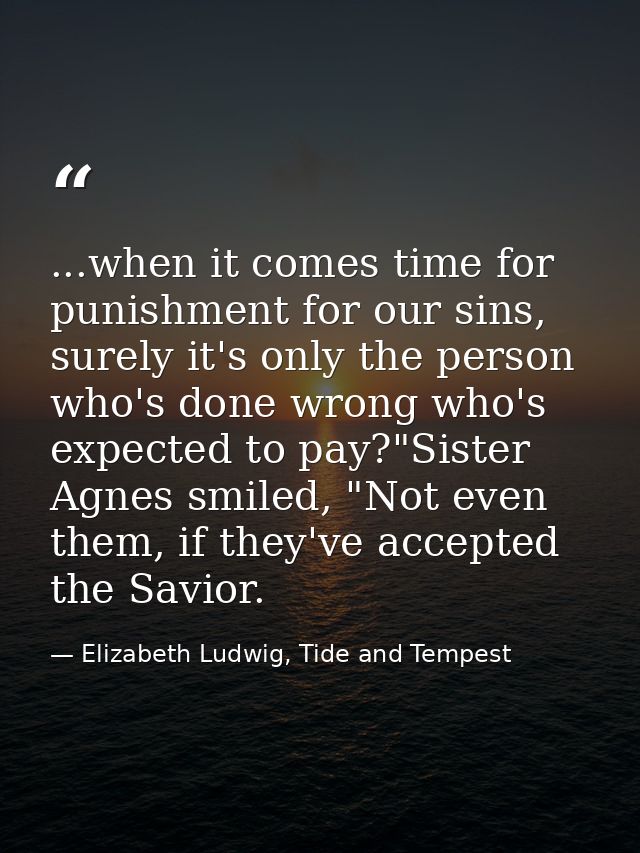 ...when it comes time for punishment for our sins, surely it's only the person who's done wrong who's expected to pay?"S — Elizabeth Ludwig, Tide and Tempest