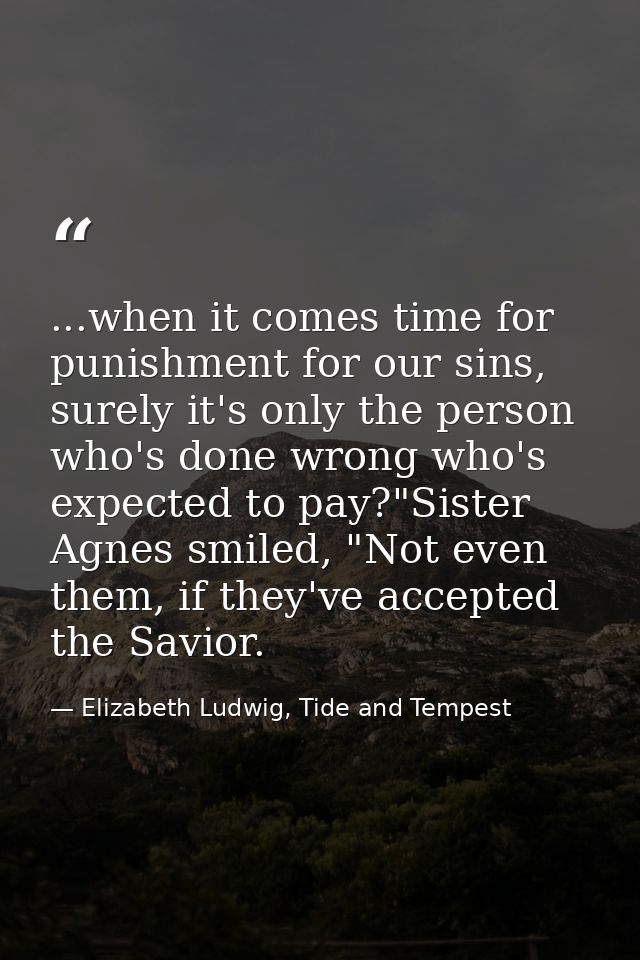 ...when it comes time for punishment for our sins, surely it's only the person who's done wrong who's expected to pay?"S — Elizabeth Ludwig, Tide and Tempest