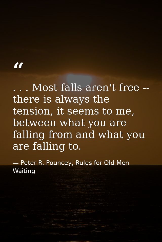 . . . Most falls aren't free -- there is always the tension, it seems to me, between what you are falling from and what  — Peter R. Pouncey, Rules for Old Men Waiting
