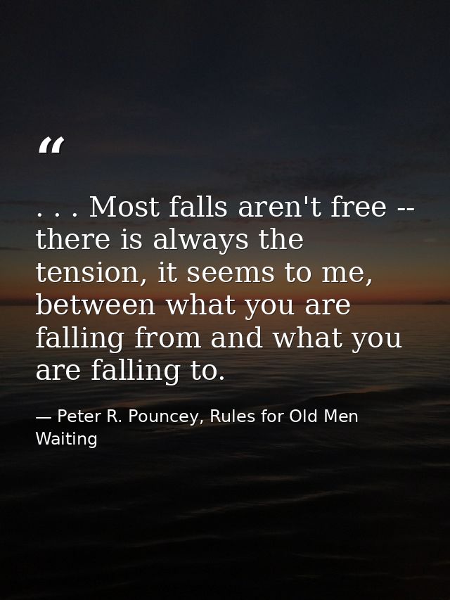 . . . Most falls aren't free -- there is always the tension, it seems to me, between what you are falling from and what  — Peter R. Pouncey, Rules for Old Men Waiting