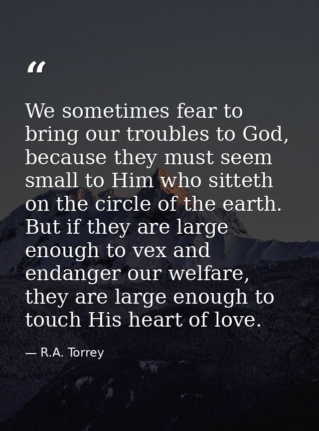 We sometimes fear to bring our troubles to God, because they must seem small to Him who sitteth on the circle of the ear — R.A. Torrey