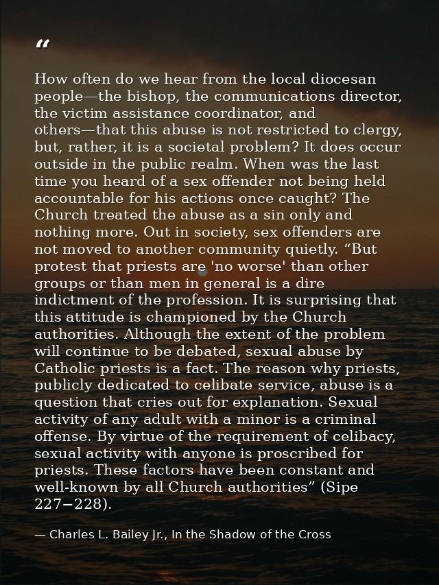How often do we hear from the local diocesan people—the bishop, the communications director, the victim assistance coord — Charles L. Bailey Jr., In the Shadow of the Cross