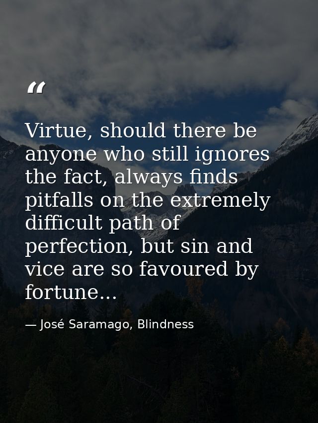 Virtue, should there be anyone who still ignores the fact, always finds pitfalls on the extremely difficult path of perf — José Saramago, Blindness