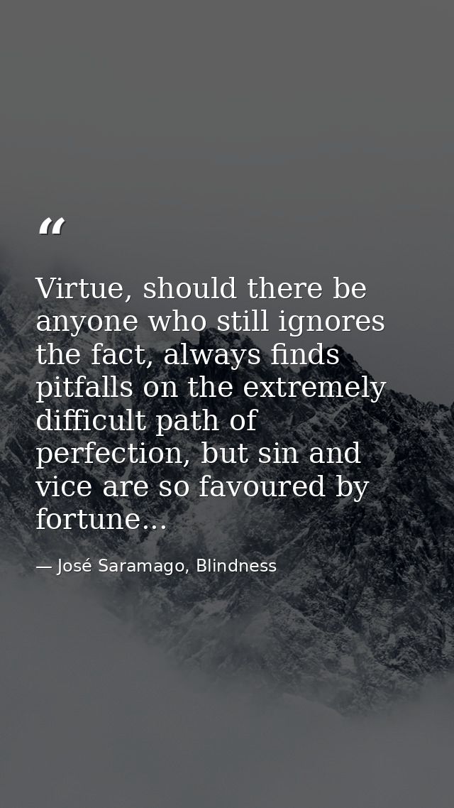 Virtue, should there be anyone who still ignores the fact, always finds pitfalls on the extremely difficult path of perf — José Saramago, Blindness