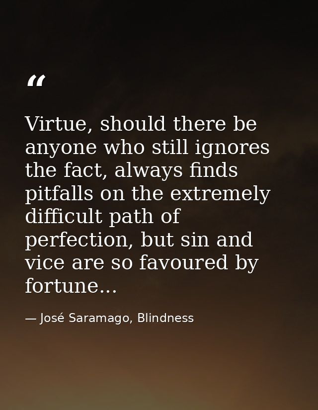 Virtue, should there be anyone who still ignores the fact, always finds pitfalls on the extremely difficult path of perf — José Saramago, Blindness