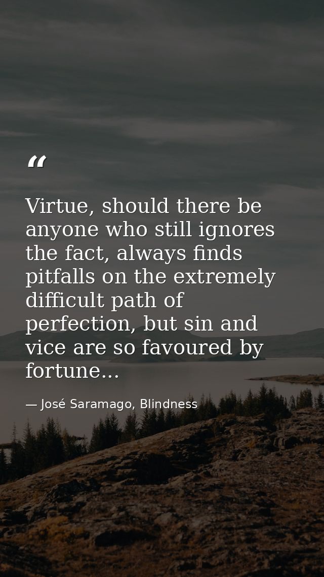 Virtue, should there be anyone who still ignores the fact, always finds pitfalls on the extremely difficult path of perf — José Saramago, Blindness
