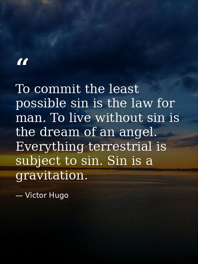 To commit the least possible sin is the law for man. To live without sin is the dream of an angel. Everything terrestria — Victor Hugo