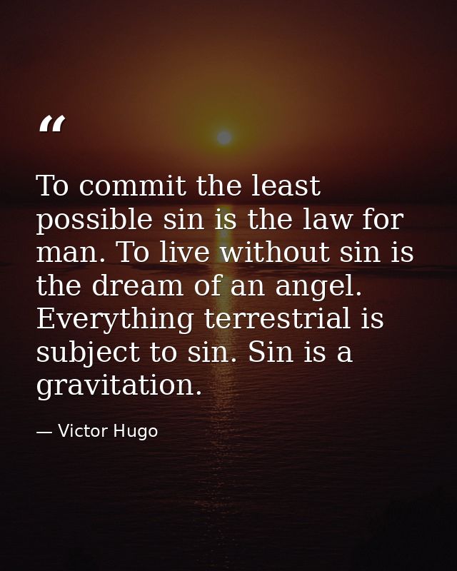 To commit the least possible sin is the law for man. To live without sin is the dream of an angel. Everything terrestria — Victor Hugo
