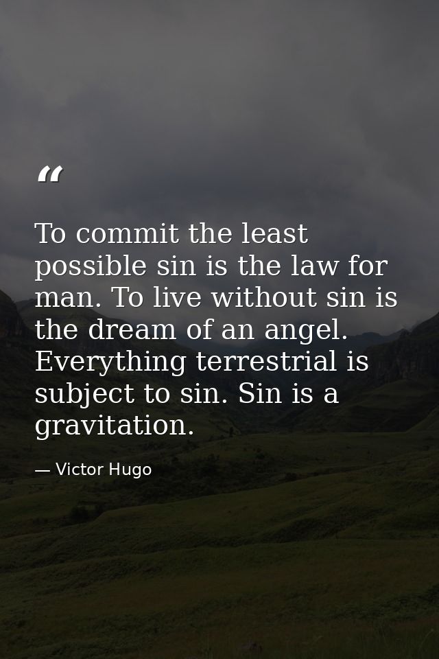 To commit the least possible sin is the law for man. To live without sin is the dream of an angel. Everything terrestria — Victor Hugo