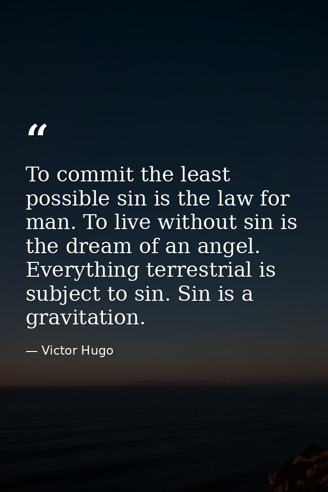 To commit the least possible sin is the law for man. To live without sin is the dream of an angel. Everything terrestria — Victor Hugo